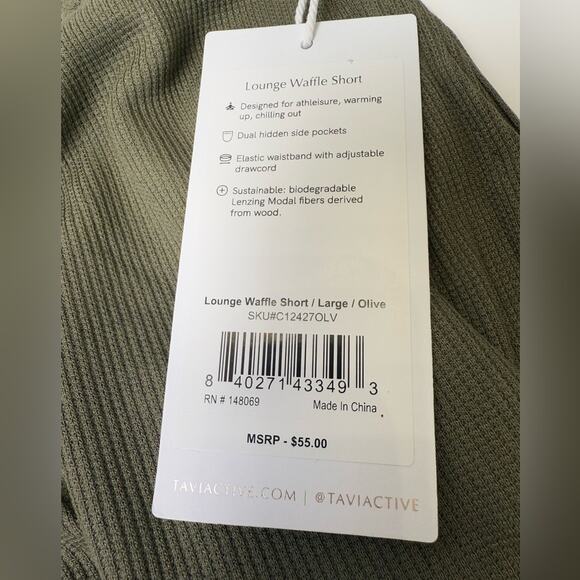 NWT TAVI Lounge Waffle Short in Olive Green 2" Inseam Size Large - Picture 7 of 9